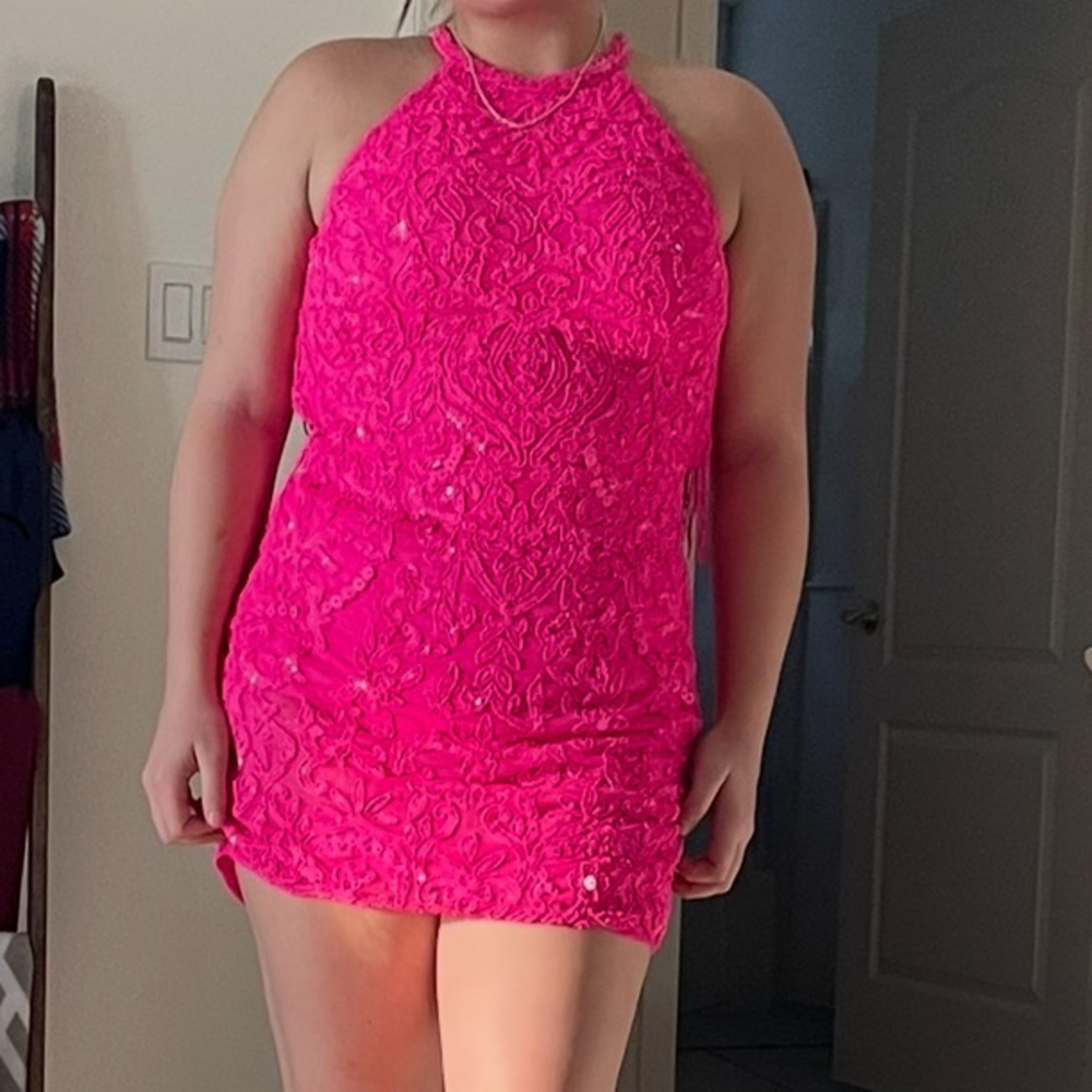 Sherri Hill Pink Embellished Dress